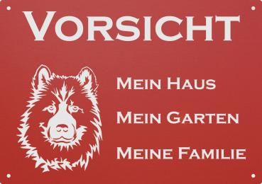 Aluminium Warnschild Eurasier VORSICHT Mein Haus mein Garten meine Familie